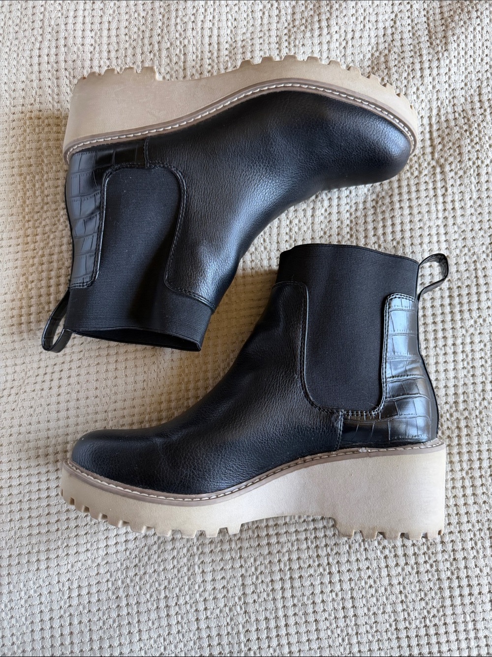 Dolce Vita Black Chelsea Platform Booties with Cream Sole